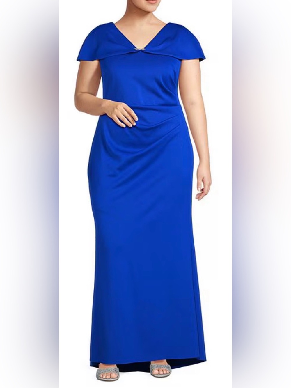 Jessica Howard Cobalt Blue Maxi Dress with Draped Collar